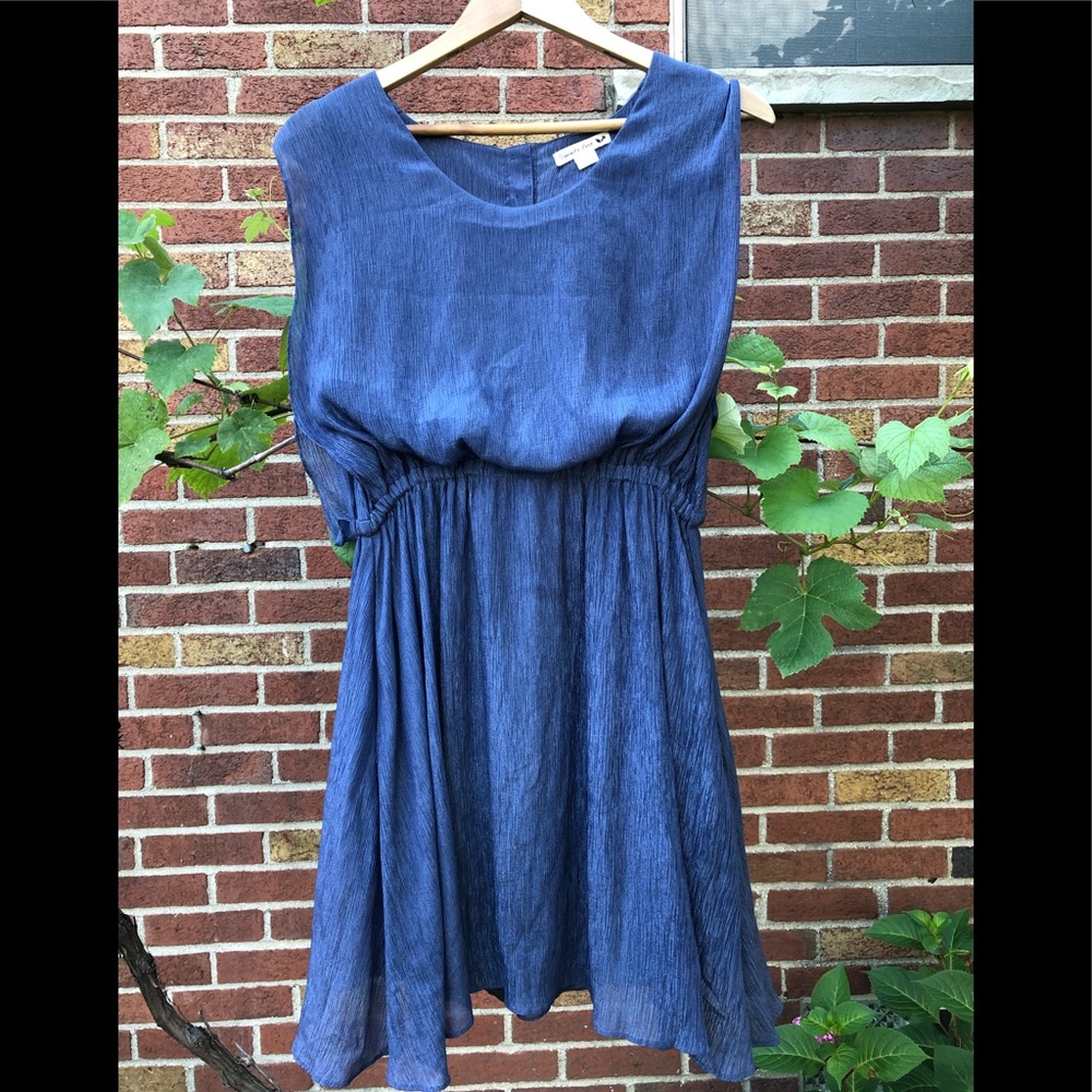 Double ZERO Womens Blouson Sleeveless Dress Blue Metallic elastic waist LARGE